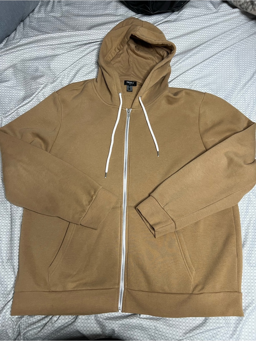 Forever 21 Men's Zip-Up Hoodie - Camel with White Drawcords